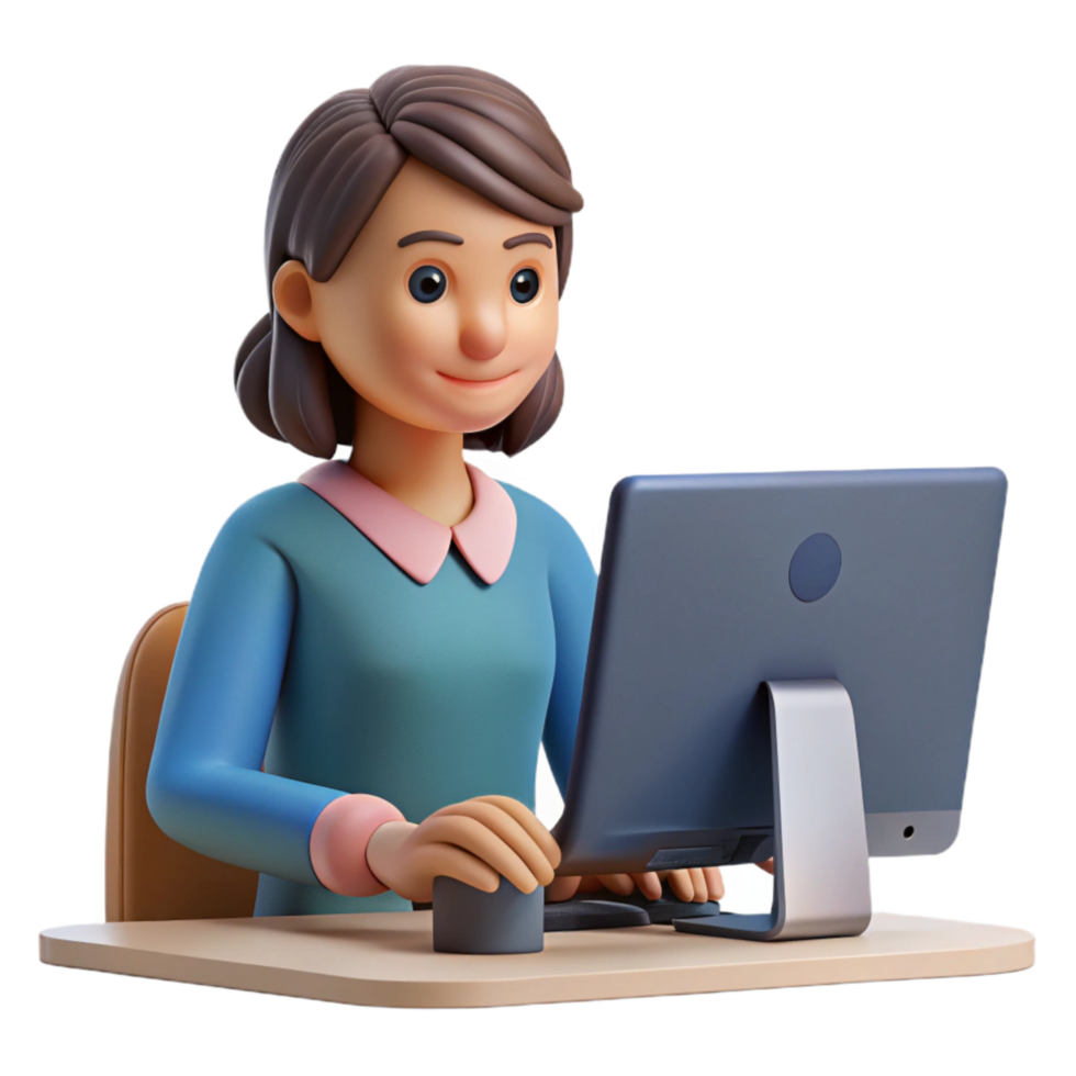 beautiful artistic Woman Working on Desktop Computer Close Up Cutout exclusive png