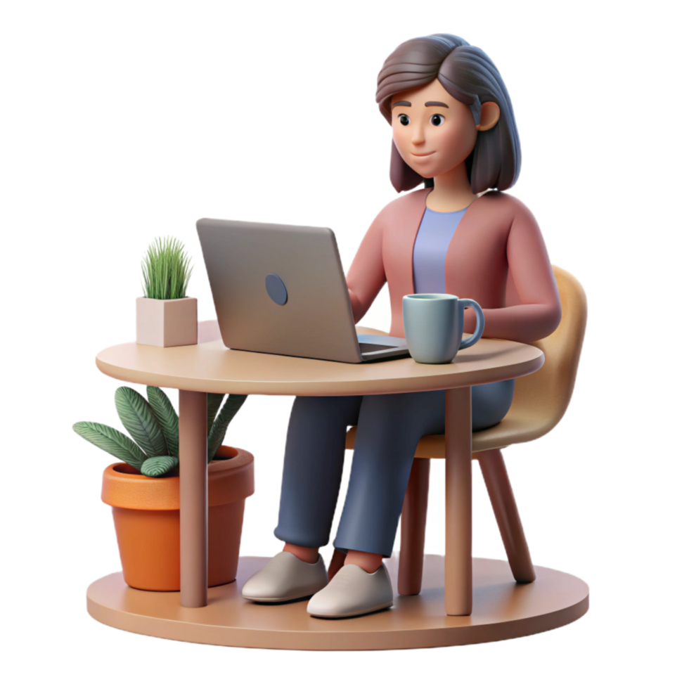 vibrant modern Woman Working on Laptop at Home Office Transparent premium png