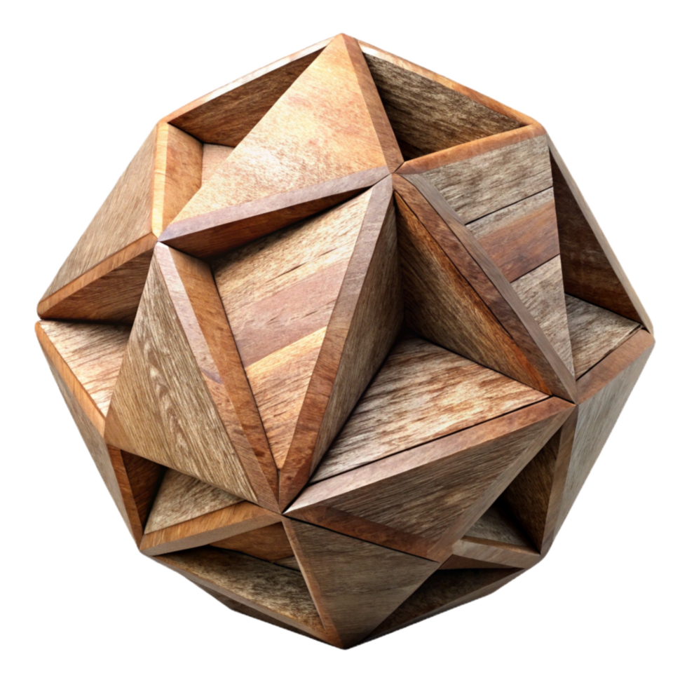 dramatic modern Geometric Wooden Sculpture Isolated on Transparent Background genuine png