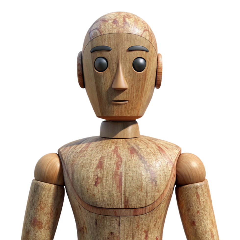 elegant minimalist Wooden Artist Mannequin Front View Transparent Background high quality png