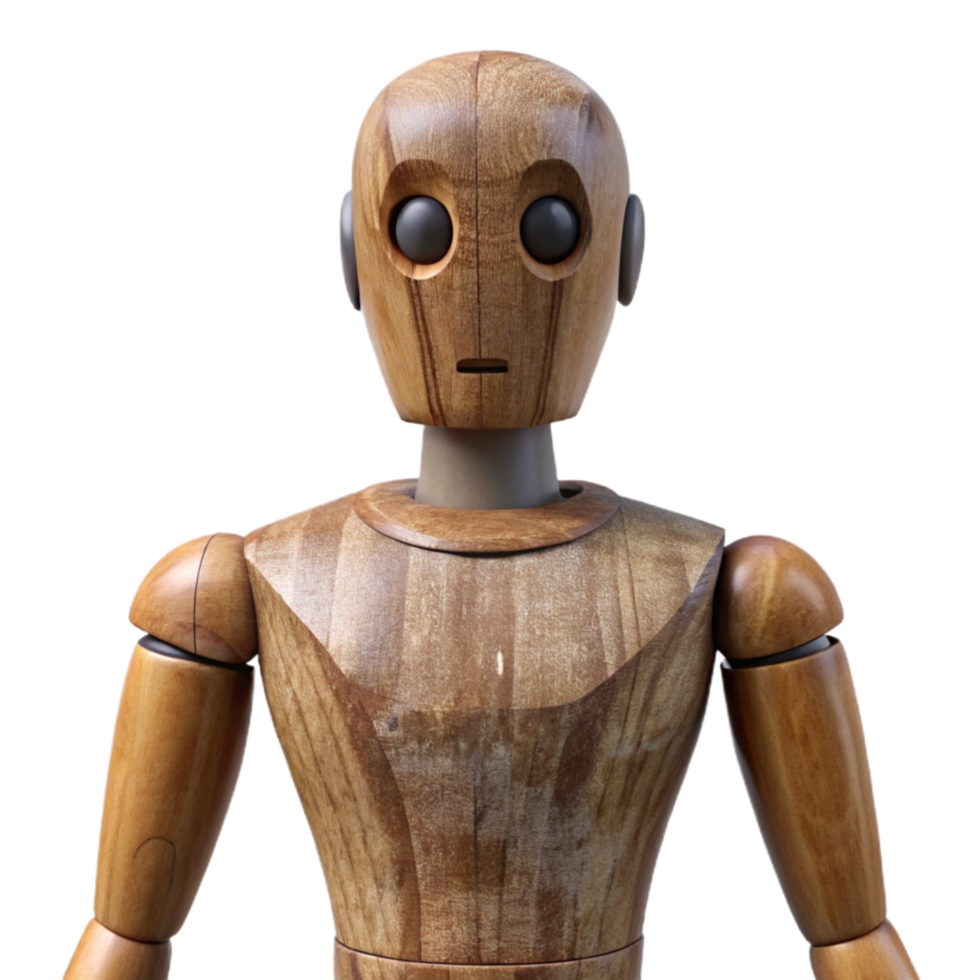 dramatic traditional Wooden Artist Mannequin Front View Transparent Background genuine png