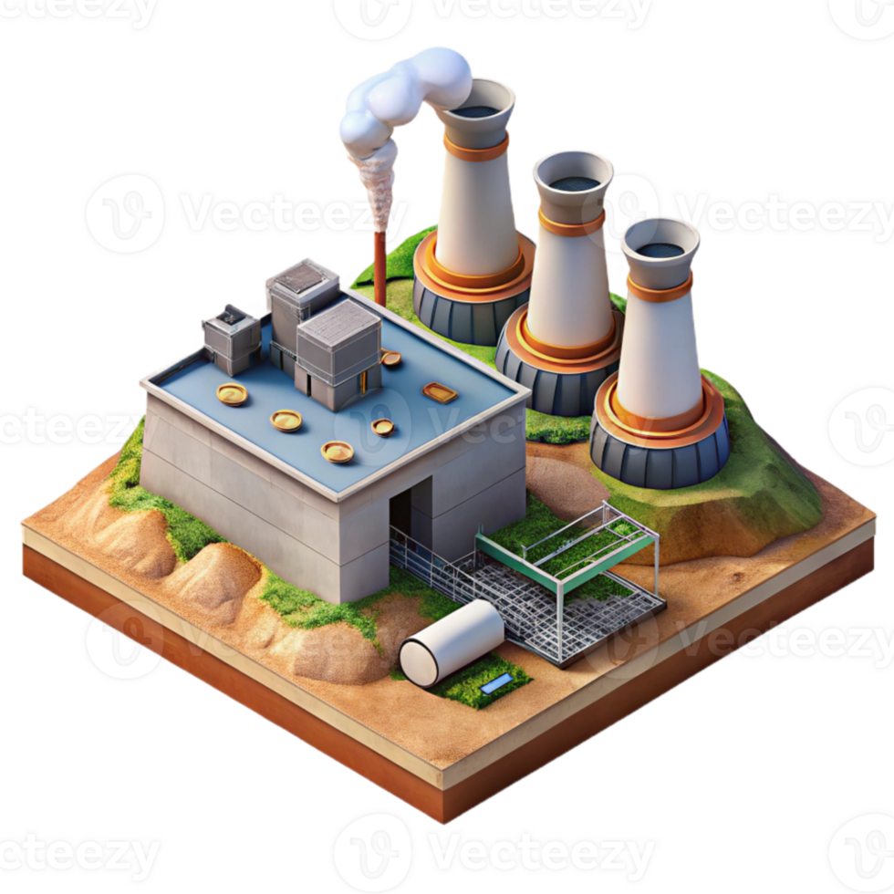 impressive creative Geothermal Energy Plant Aerial View Transparent Background detailed png