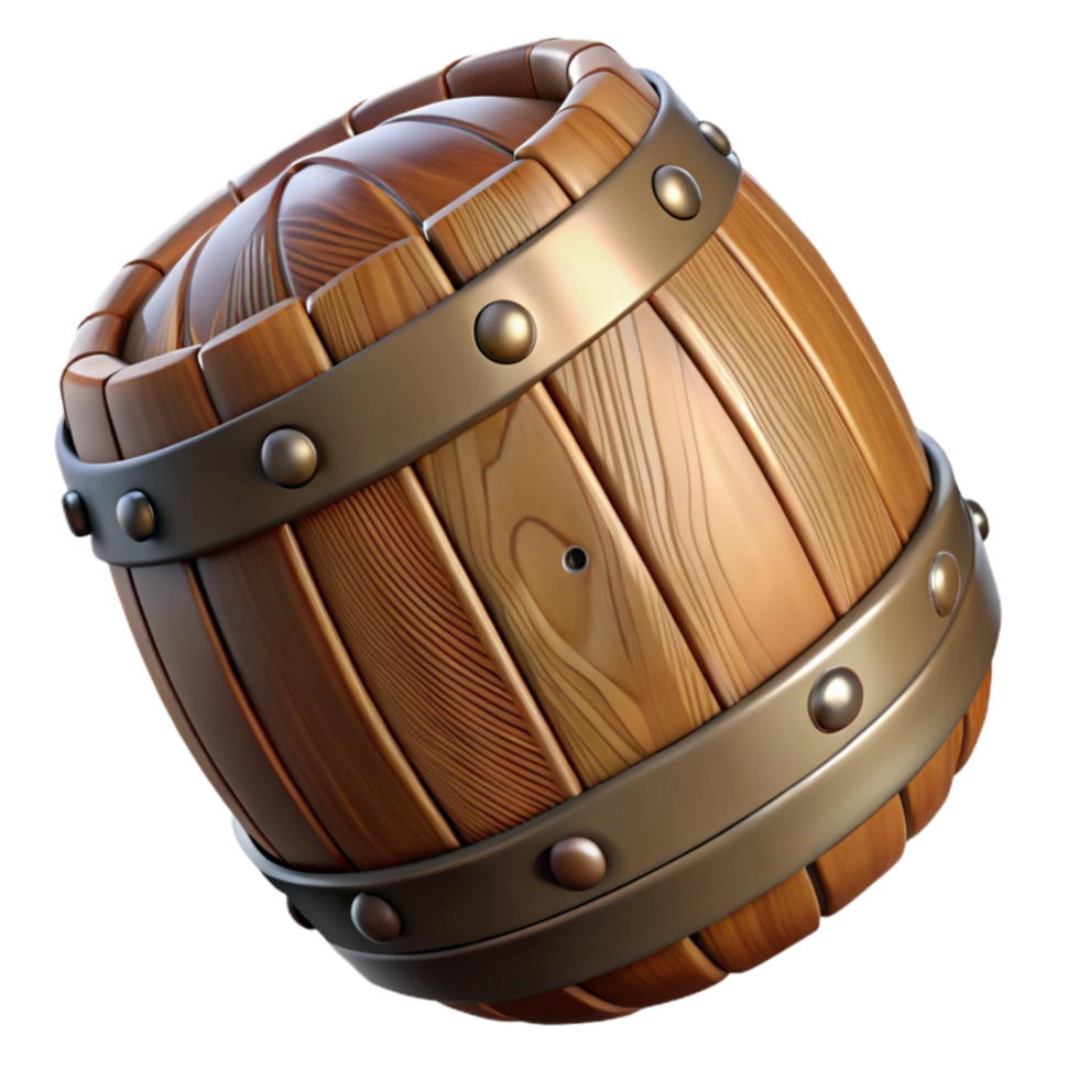 impressive rustic Wooden Barrel Brown with Metal Hoops Cutout high quality png