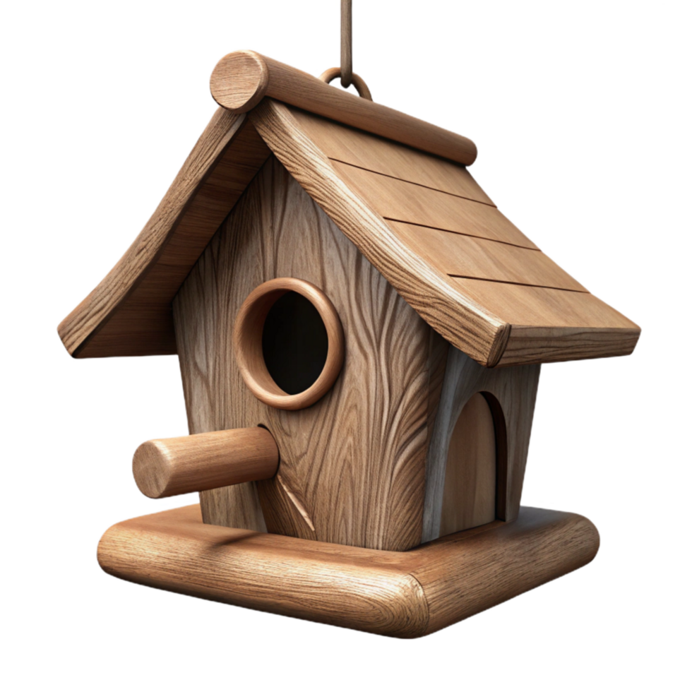 beautiful artistic Wooden Birdhouse Hanging From Branch Isolated exclusive png