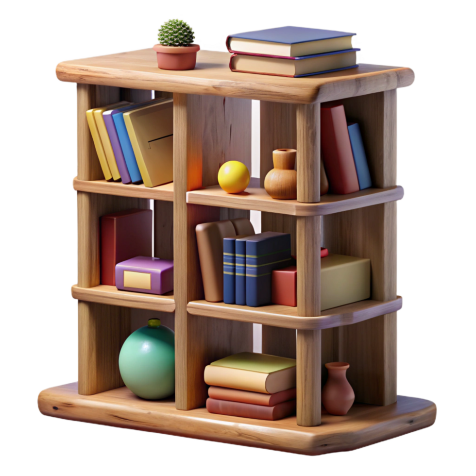 stunning vintage Wooden Bookshelf with Books and Decor Transparent Background authentic png