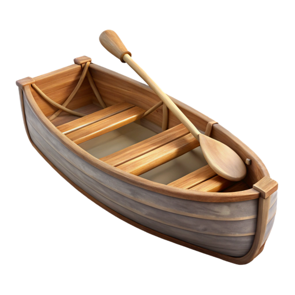 impressive classic Wooden Canoe on Calm River Isolated Element high resolution png