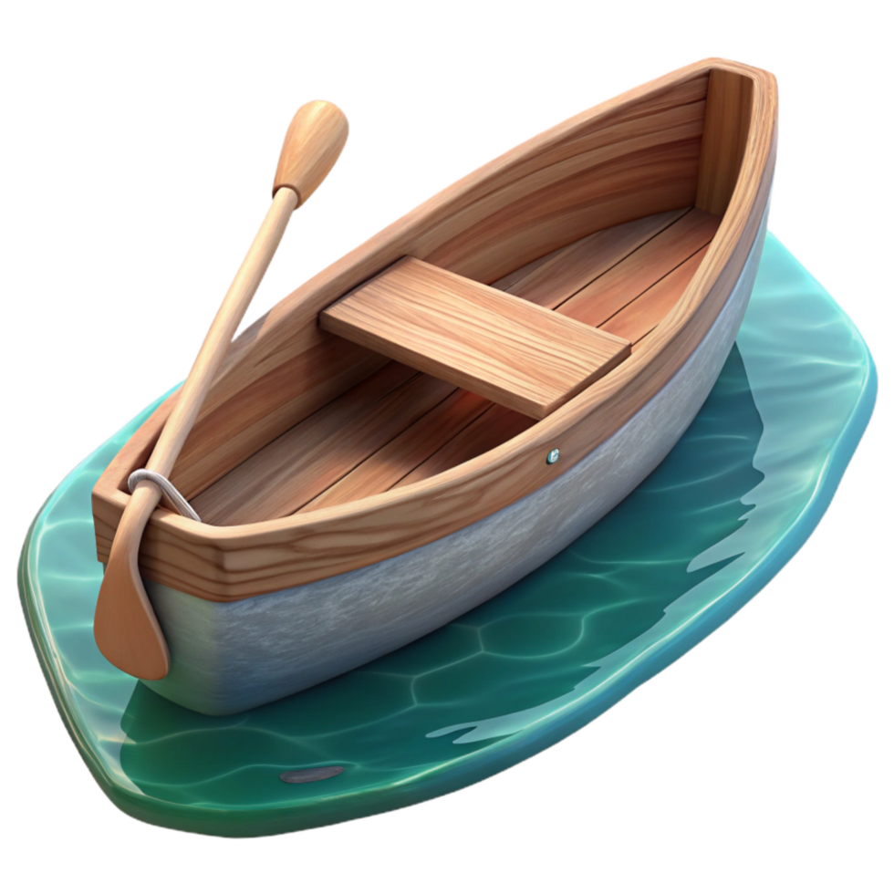 serene modern Wooden Canoe on Calm River Isolated Element premium png