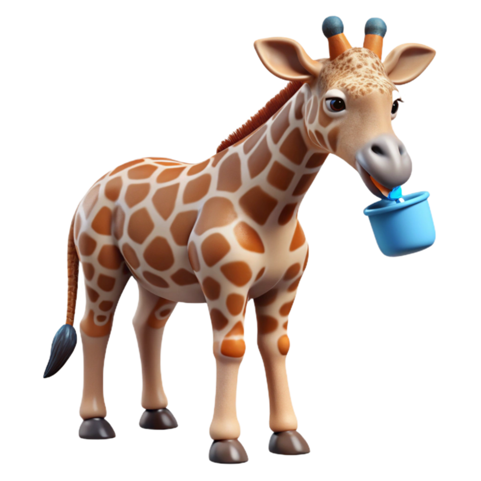impressive minimalist Giraffe Drinking Water Front View Cutout Transparent Background genuine png
