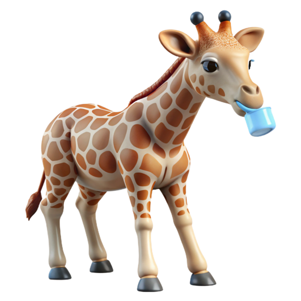 wonderful traditional Giraffe Drinking Water Front View Cutout Transparent Background high resolution png