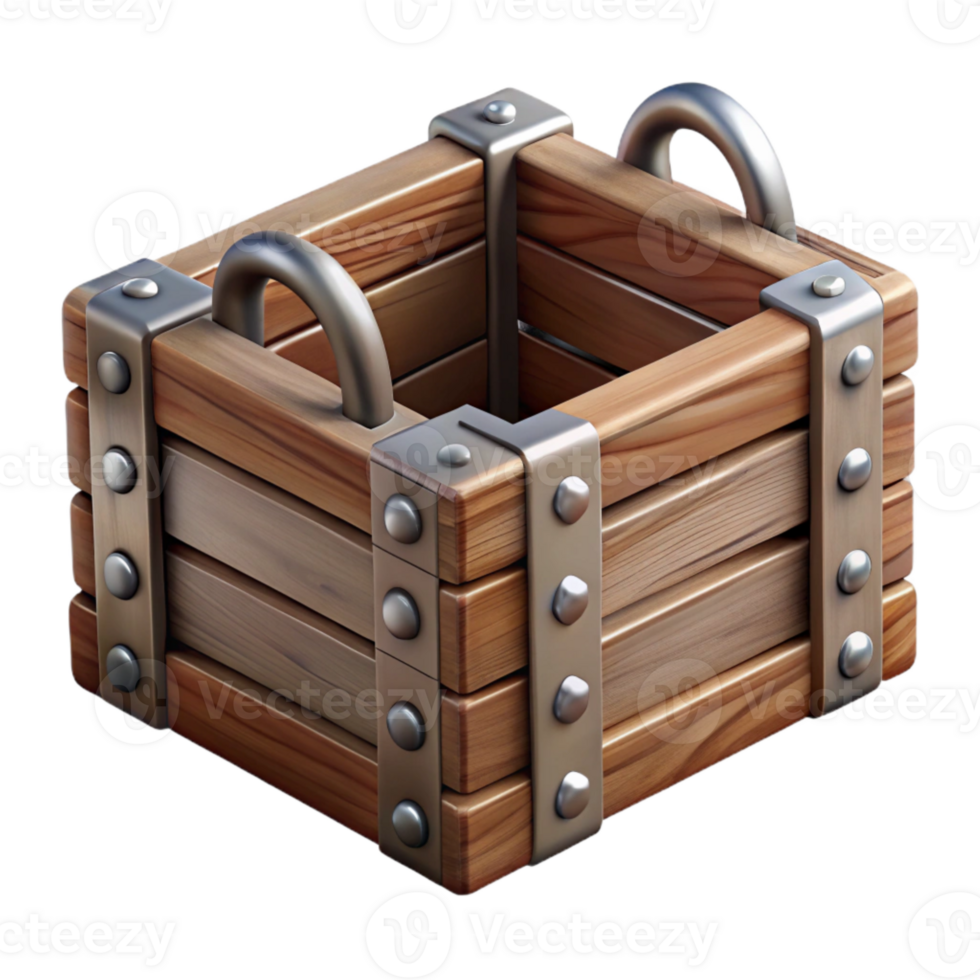 magnificent minimalist Wooden Crate with Metal Handles Isolated exclusive png