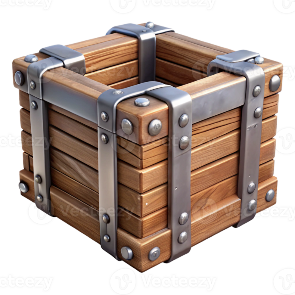 impressive minimalist Wooden Crate with Metal Handles Isolated genuine png