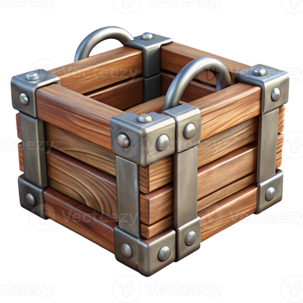 impressive abstract Wooden Crate with Metal Handles Isolated detailed png