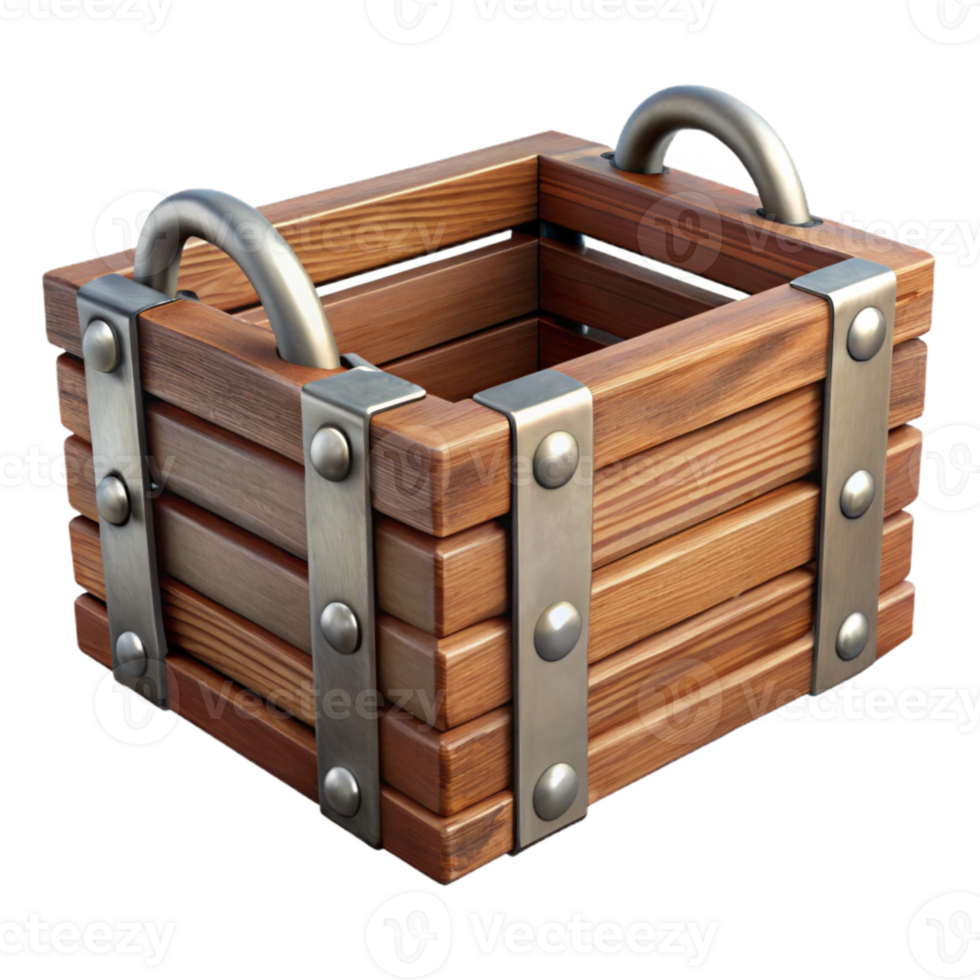 extraordinary artistic Wooden Crate with Metal Handles Isolated exclusive png