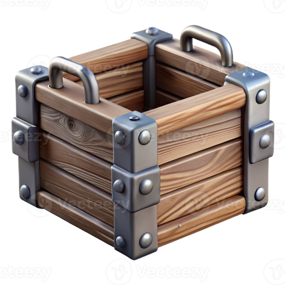 dramatic abstract Wooden Crate with Metal Handles Isolated high resolution png
