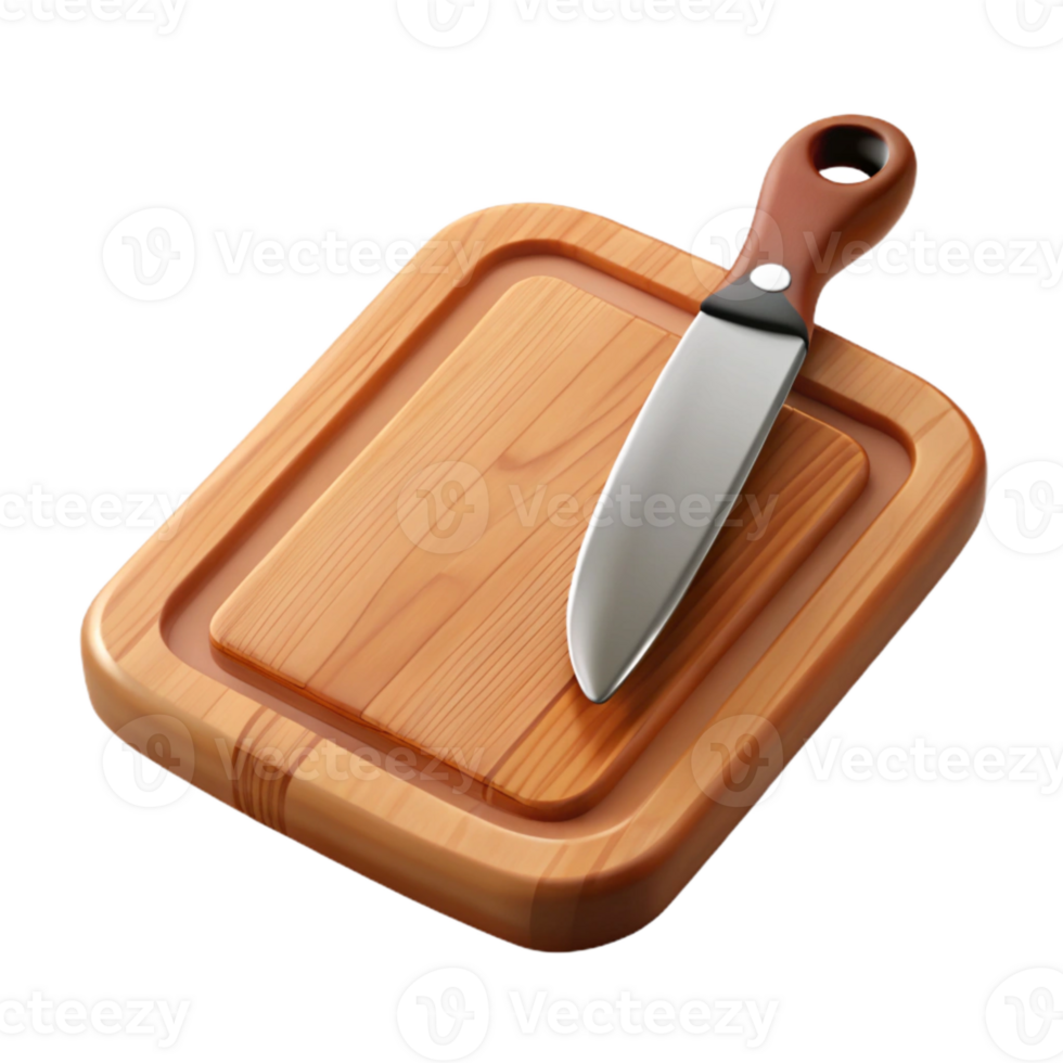 impressive minimalist Wooden Cutting Board with Knife Transparent Background high quality png