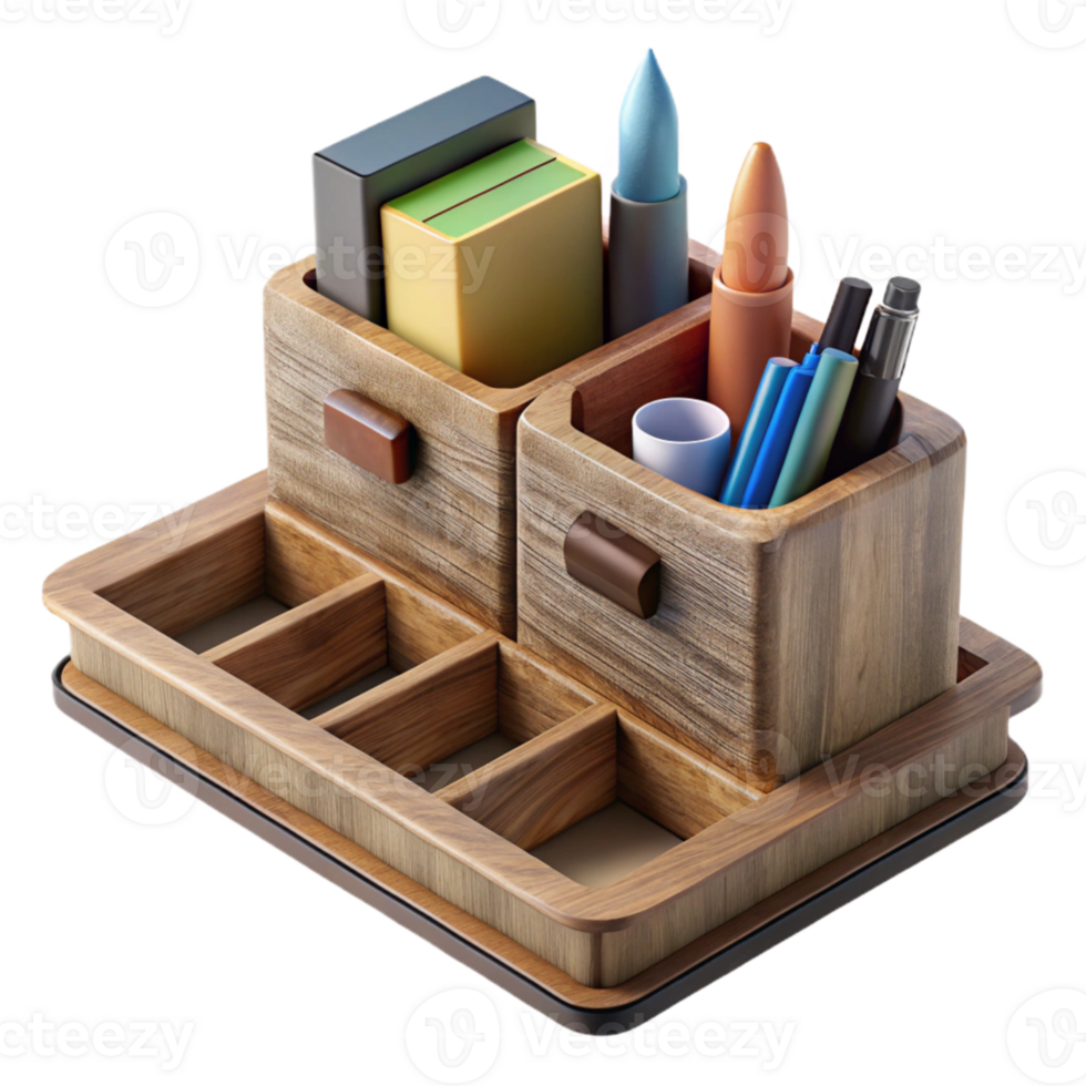 magnificent rustic Wooden Desk Organizer Top View Cutout professional png