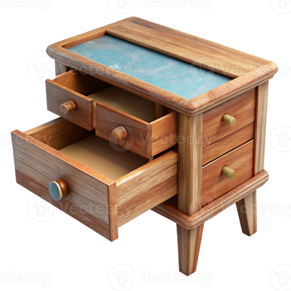 vibrant rustic Wooden Desk Drawer Open Top View Cutout png