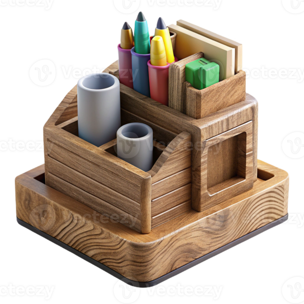 vibrant abstract Wooden Desk Organizer Top View Cutout original png