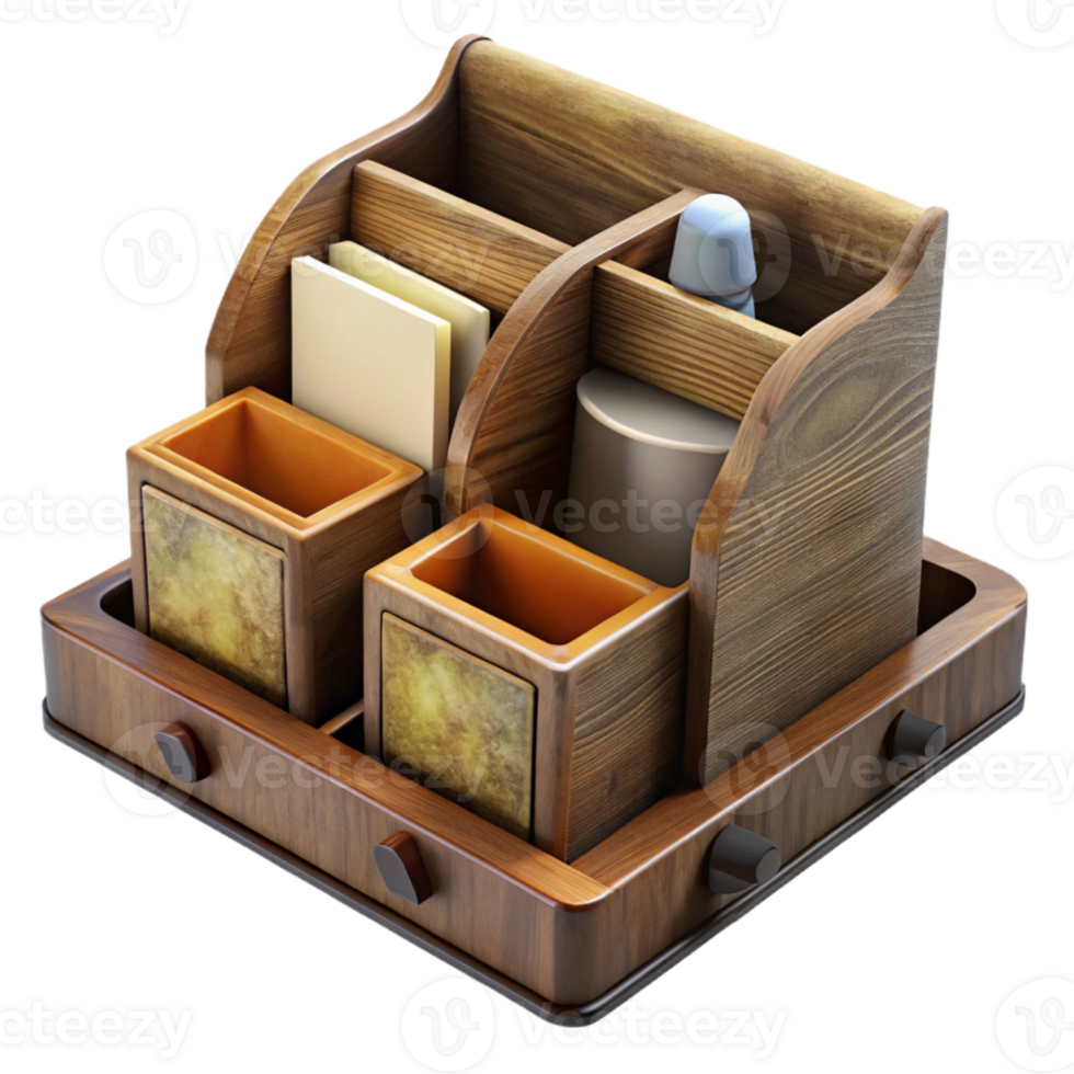 magnificent abstract Wooden Desk Organizer with Supplies Cutout high resolution png