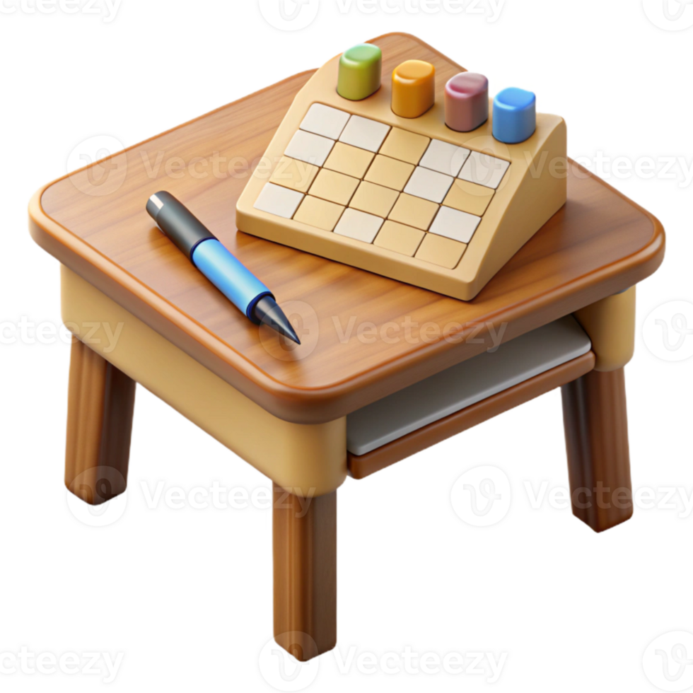 vibrant artistic Wooden Desk with Calendar and Pen Top View Transparent Background professional png