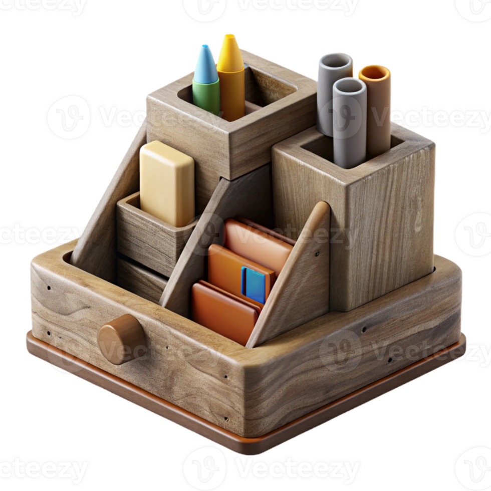 extraordinary vintage Wooden Desk Organizer with Supplies Cutout premium png