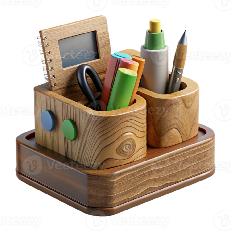 dramatic artistic Wooden Desk Organizer with Supplies Cutout genuine png