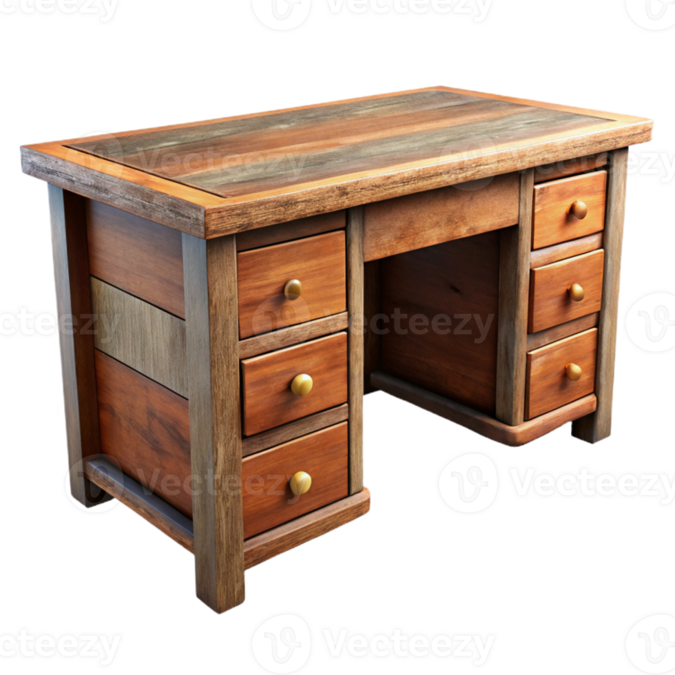 serene vintage Wooden Desk Cutout with Drawers Transparent Background premium png