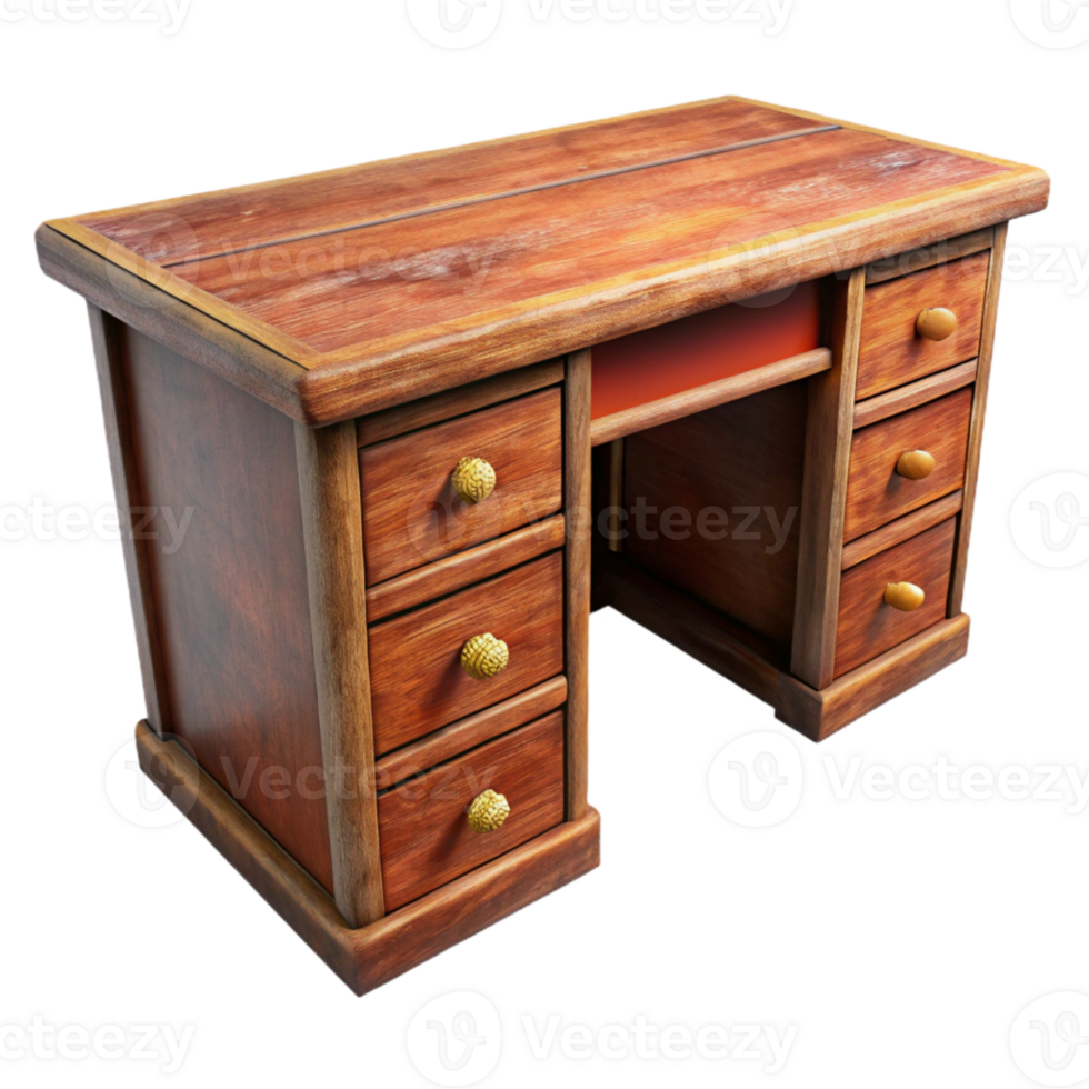 serene rustic Wooden Desk Cutout with Drawers Transparent Background premium png