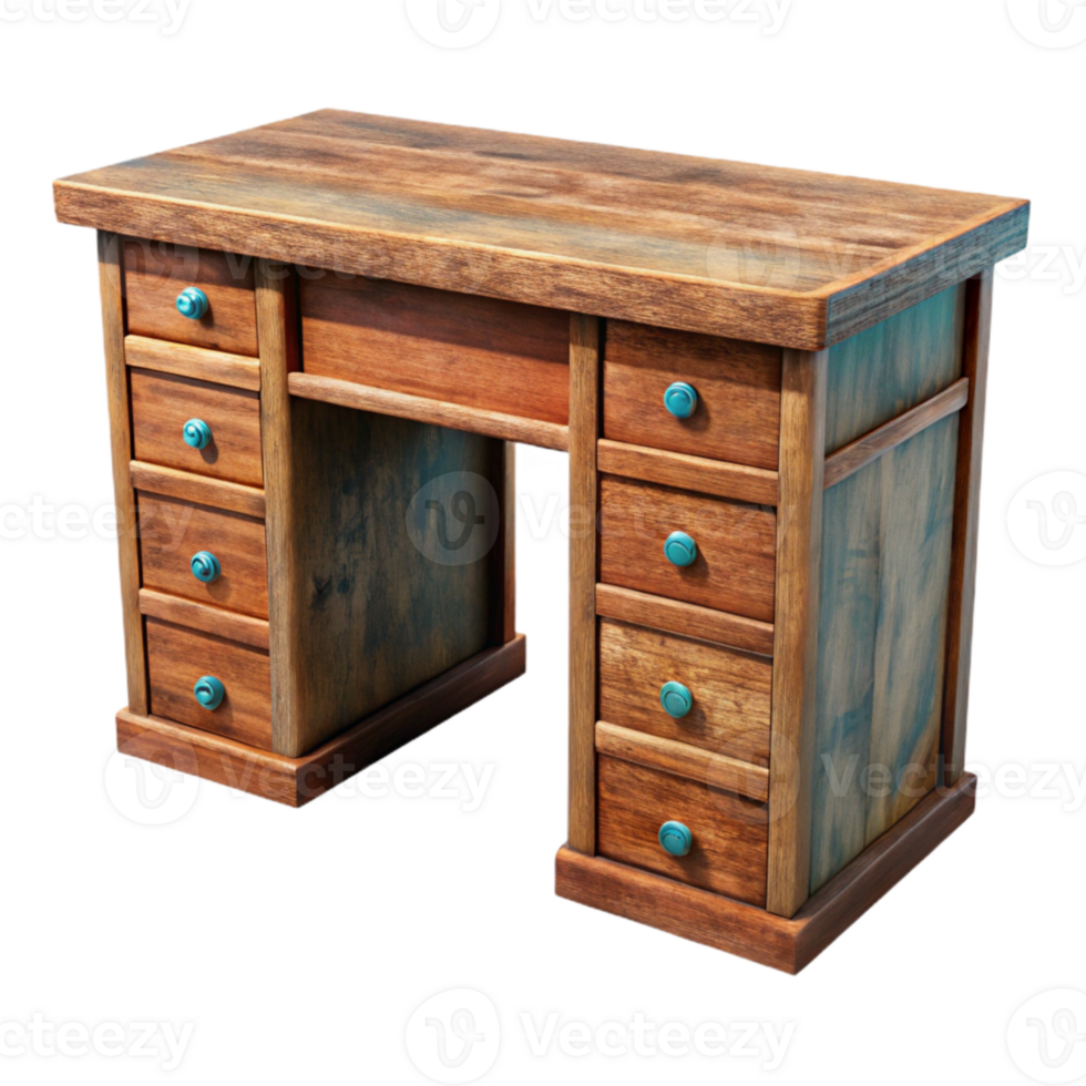 elegant artistic Wooden Desk with Drawers Cutout original png