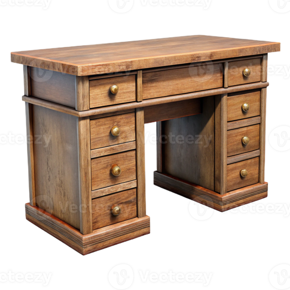 serene artistic Wooden Desk with Drawers Cutout detailed png