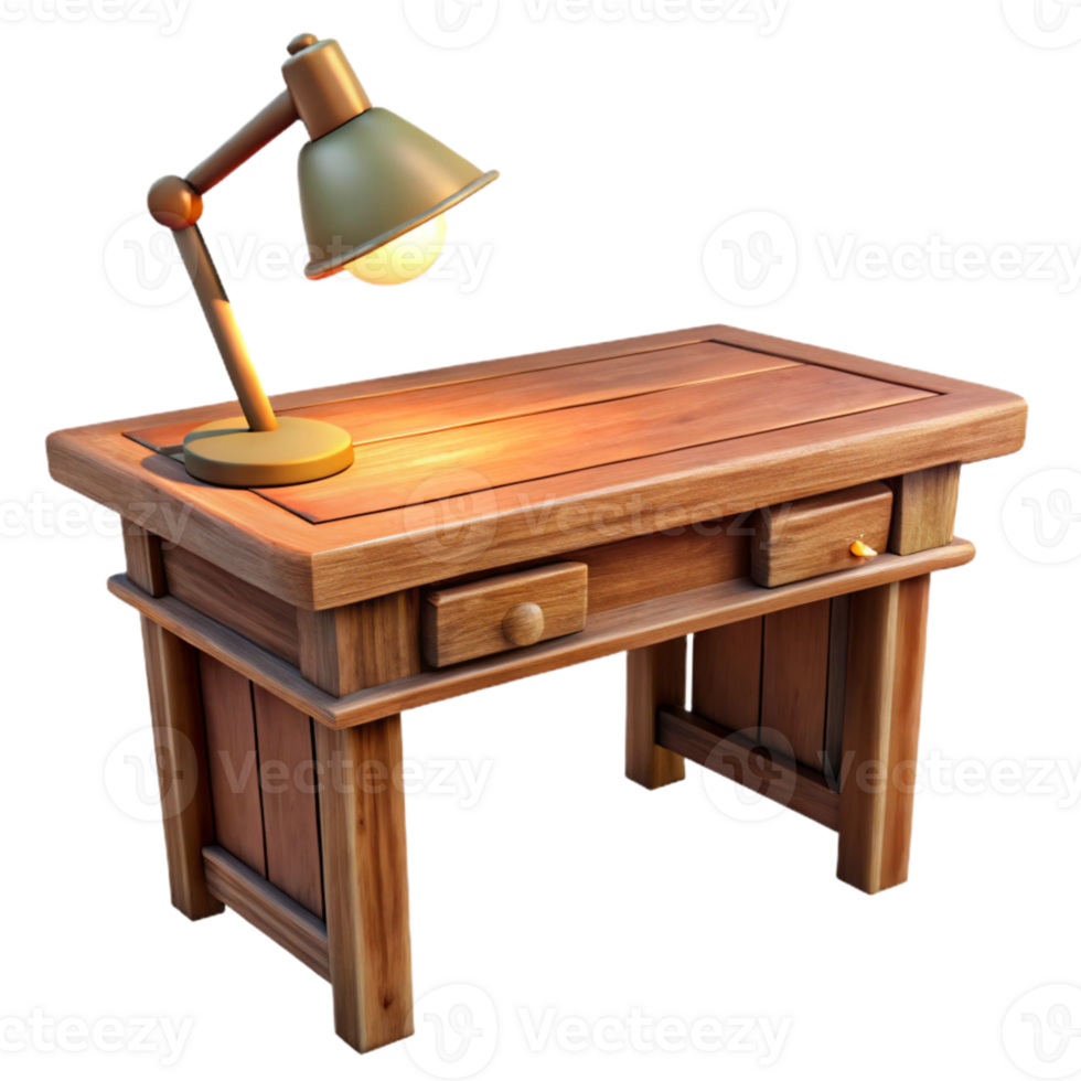 elegant traditional Wooden Desk with Lamp Front View Isolated exclusive png