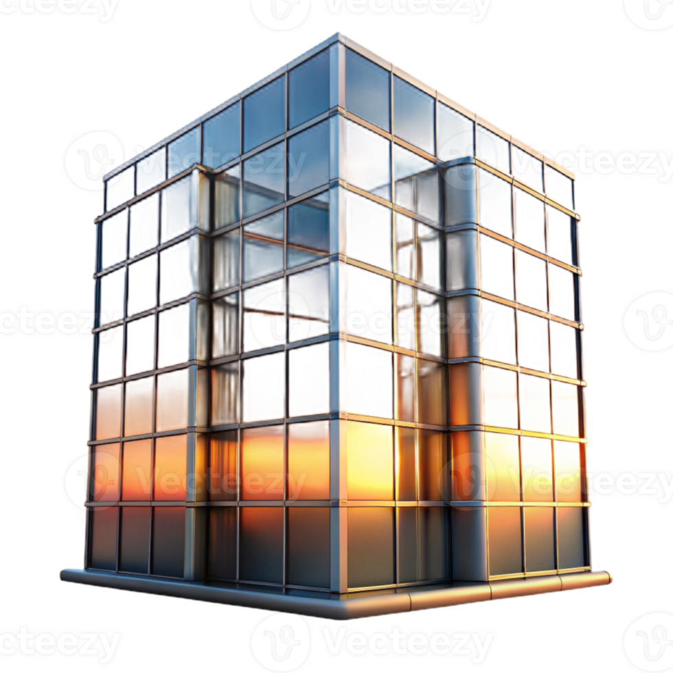 magnificent contemporary Glass Building Reflection Sunset Hues Transparent Element authentic png
