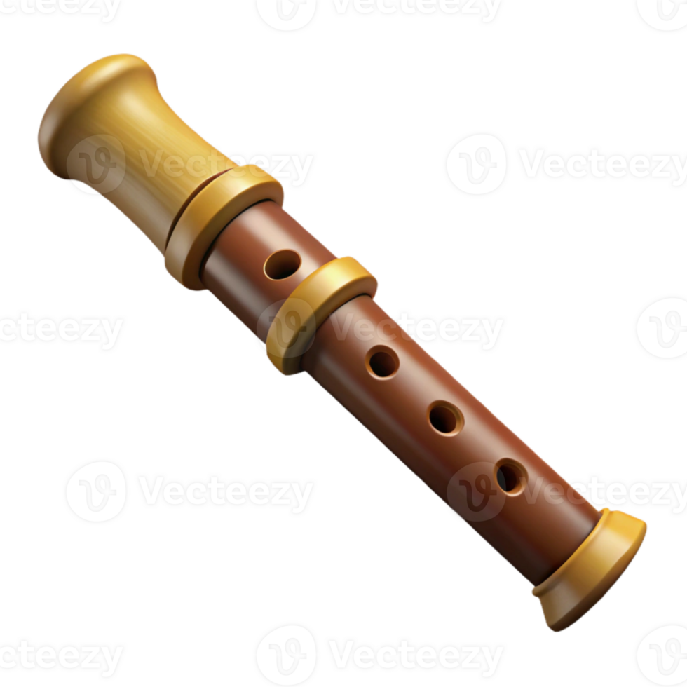 magnificent classic Wooden Flute Isolated with Transparent Background high quality png