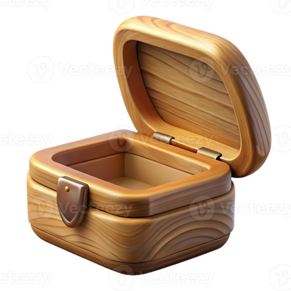 serene modern Wooden Jewelry Box with Open Lid Cutout high quality png