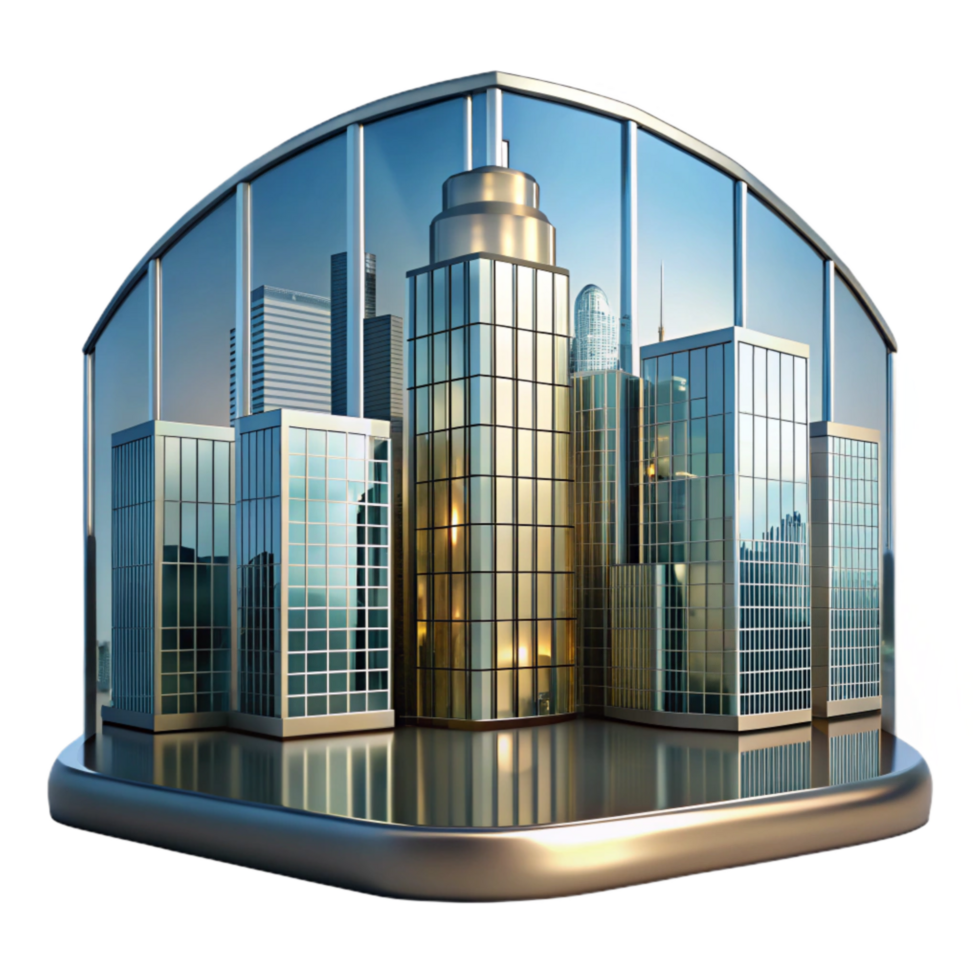 elegant classic Glass Facade Reflection Cityscape View Isolated professional png