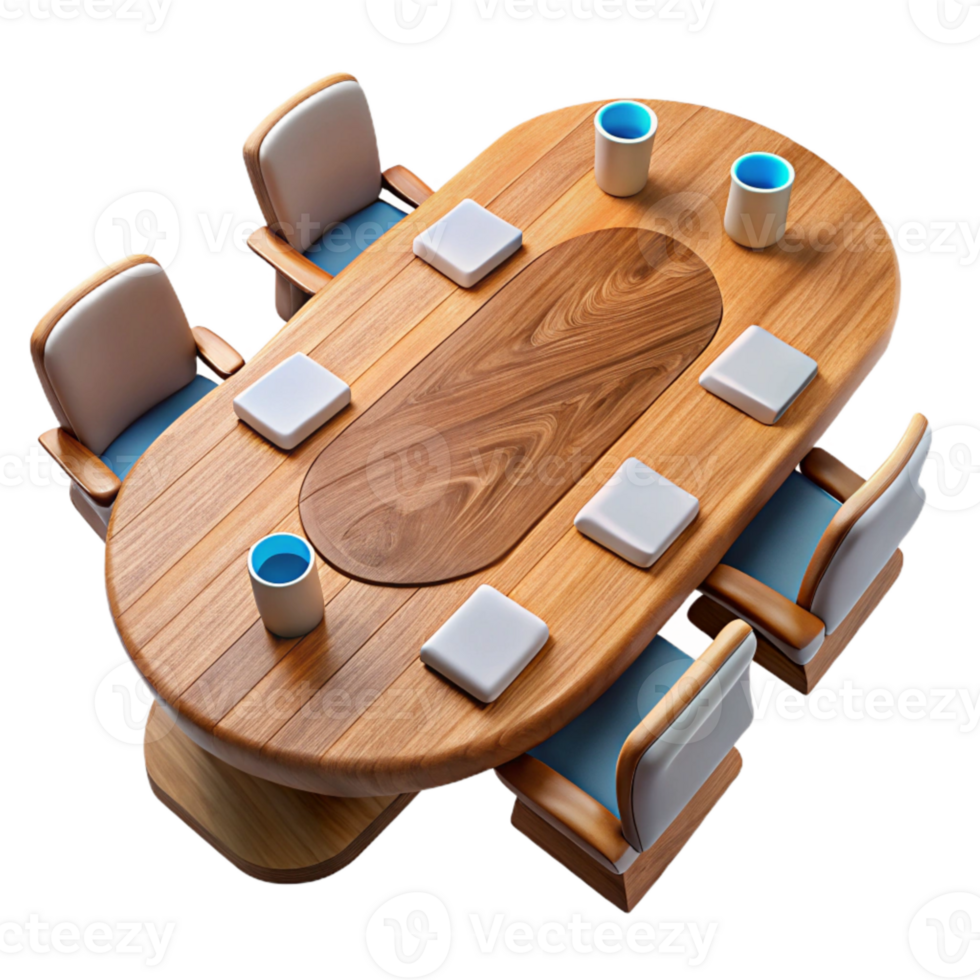 wonderful classic Wooden Meeting Table with Chairs Top View Cutout genuine png