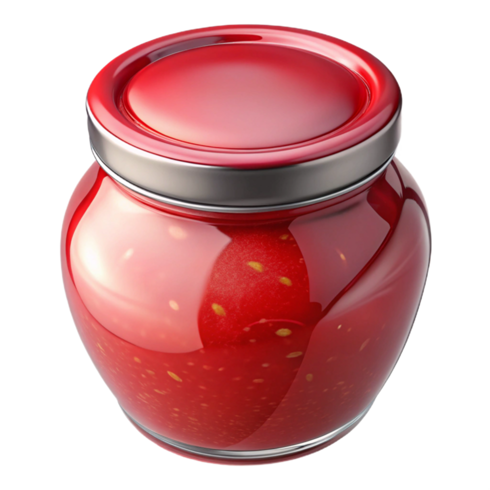 wonderful traditional Glass Jar of Homemade Jam Bright Red Transparent Background high resolution png