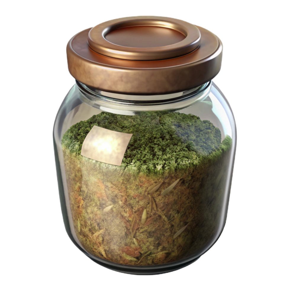 dramatic traditional Glass Jar of Herbs Dried Leaves Transparent Background detailed png