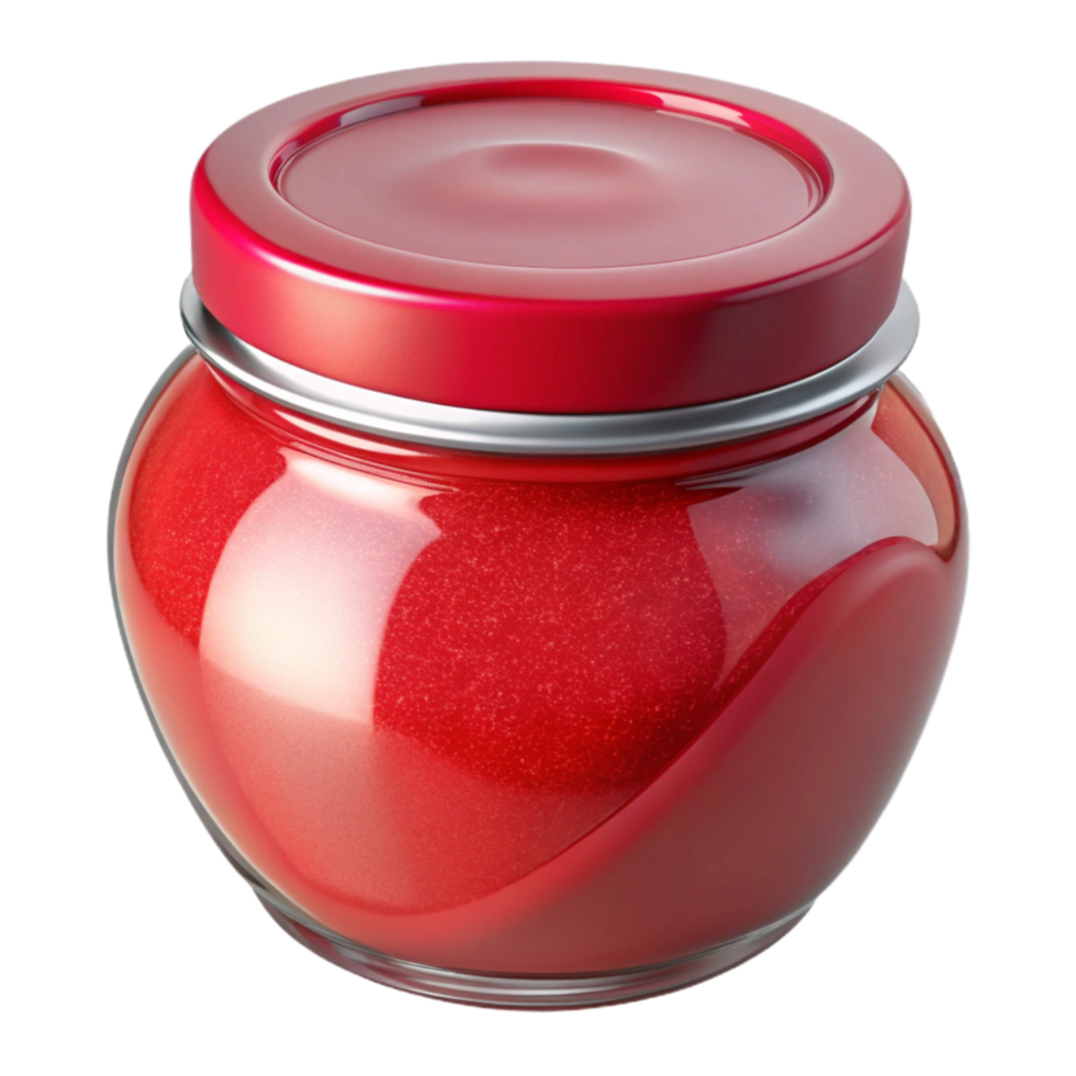 beautiful classic Glass Jar of Homemade Jam Bright Red Transparent Background png