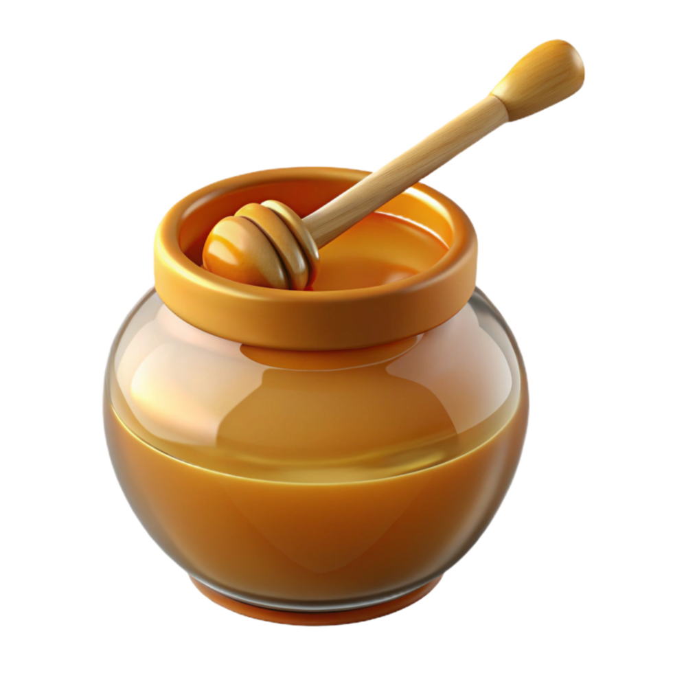 elegant rustic Glass Jar of Honey with Wooden Dipper Transparent Background high quality png