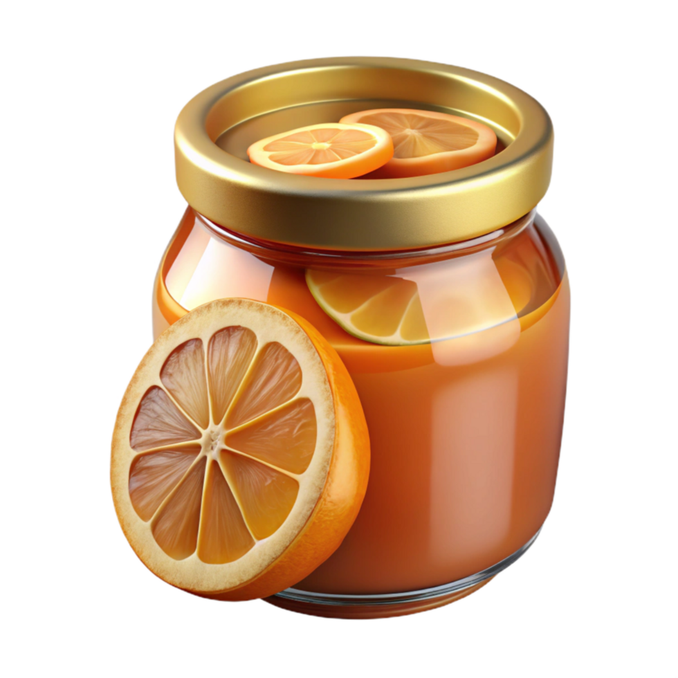 elegant artistic Glass Jar of Marmalade with Orange Slices Isolated high quality png