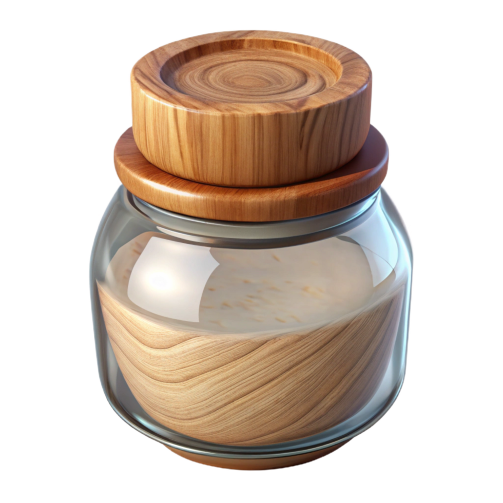 beautiful creative Glass Jar with Wooden Lid Isolated Transparent Background authentic png
