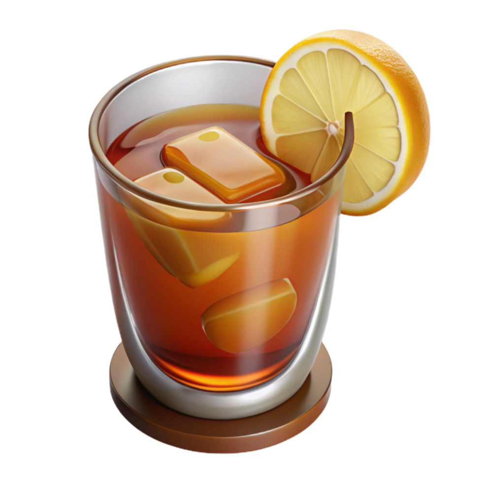 wonderful rustic Glass of Iced Tea with Lemon Wedge Isolated authentic png