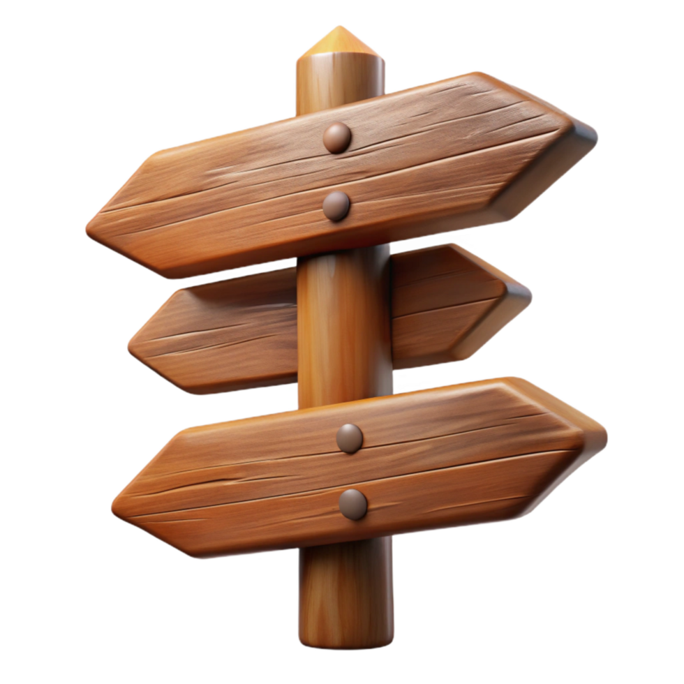 vibrant classic Wooden Signpost Brown with Blank Arrows Transparent Background exclusive png