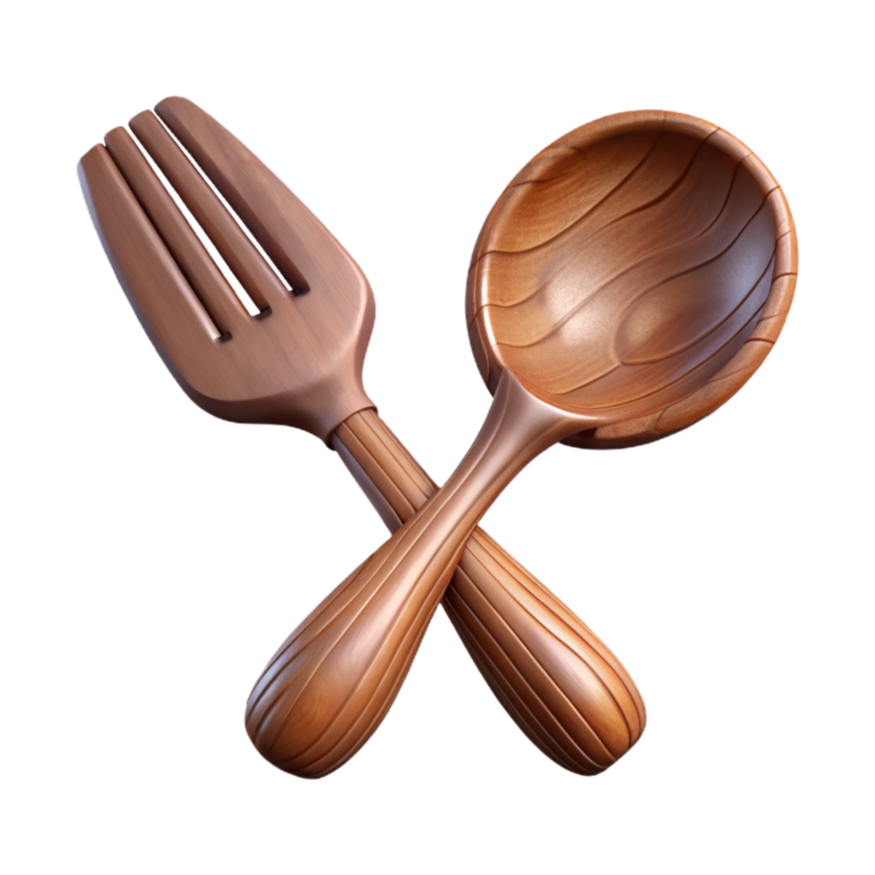 serene minimalist Wooden Spoon and Fork Isolated Element premium png