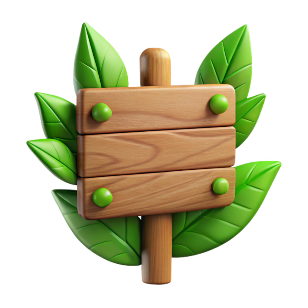 elegant artistic Wooden Sign with Green Leaf Isolated png