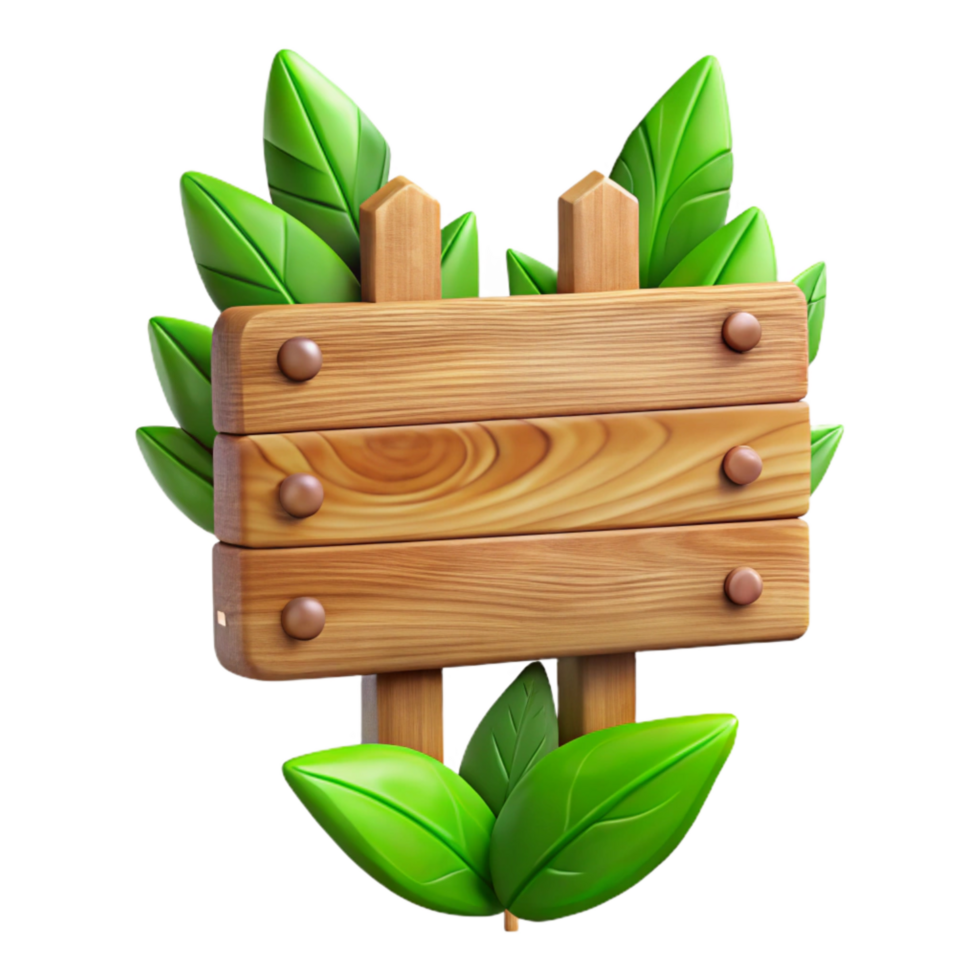 serene contemporary Wooden Sign with Green Leaf Isolated high quality png