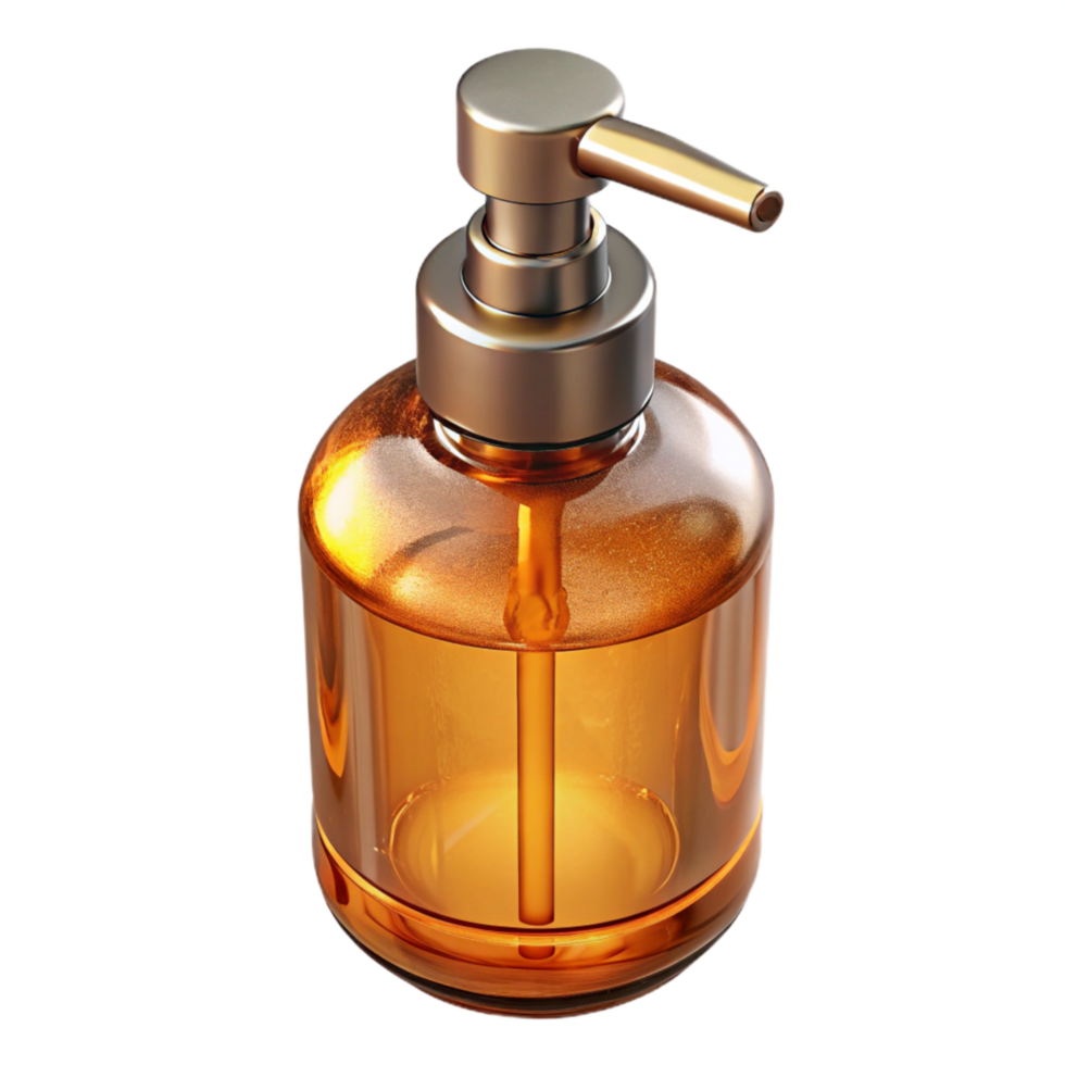elegant classic Glass Soap Dispenser Amber Color Isolated Cutout high resolution png