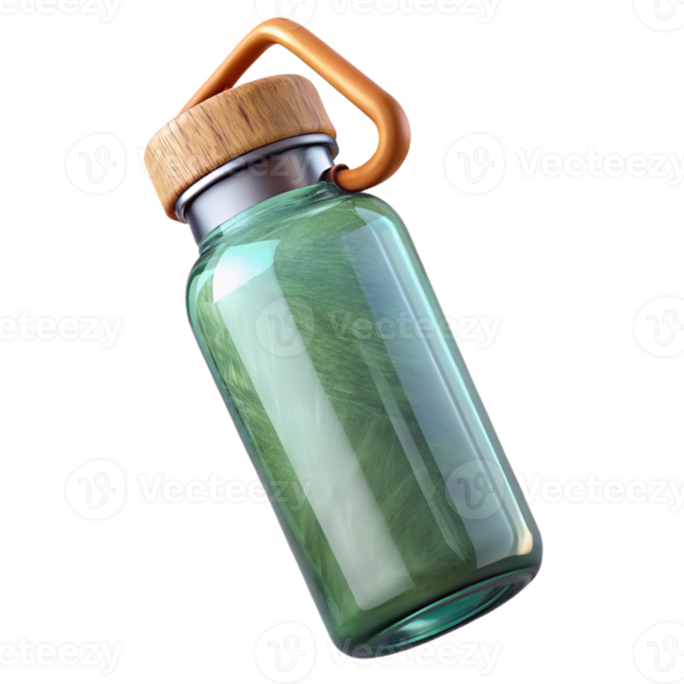 serene abstract Glass Water Bottle with Bamboo Lid Transparent Background genuine png