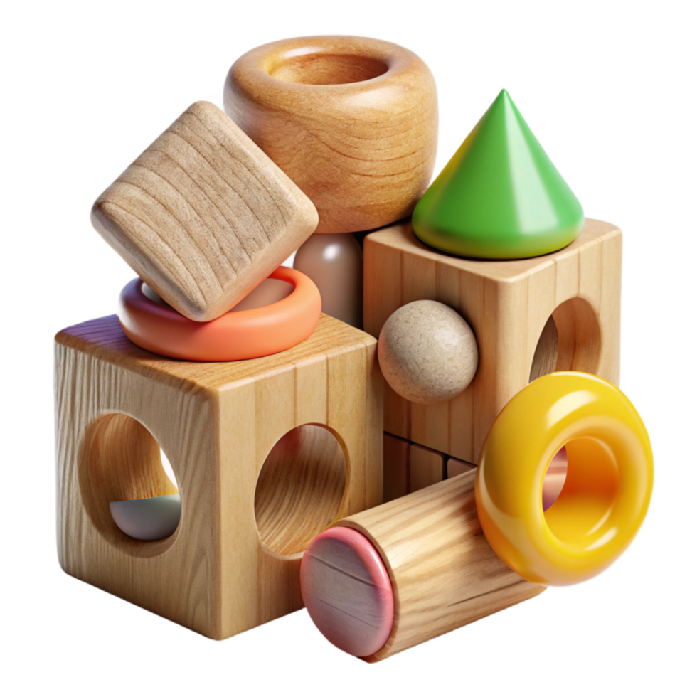 elegant minimalist Wooden Toys Building Blocks Assorted Shapes Isolated png